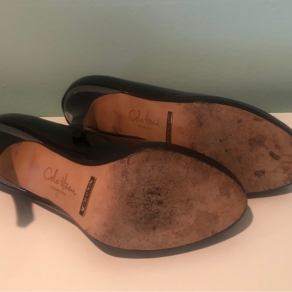 Cole Haan Collection Black Patent Leather Peep Toe High Heels Size 9 No Box Used - Picture 7 of 8